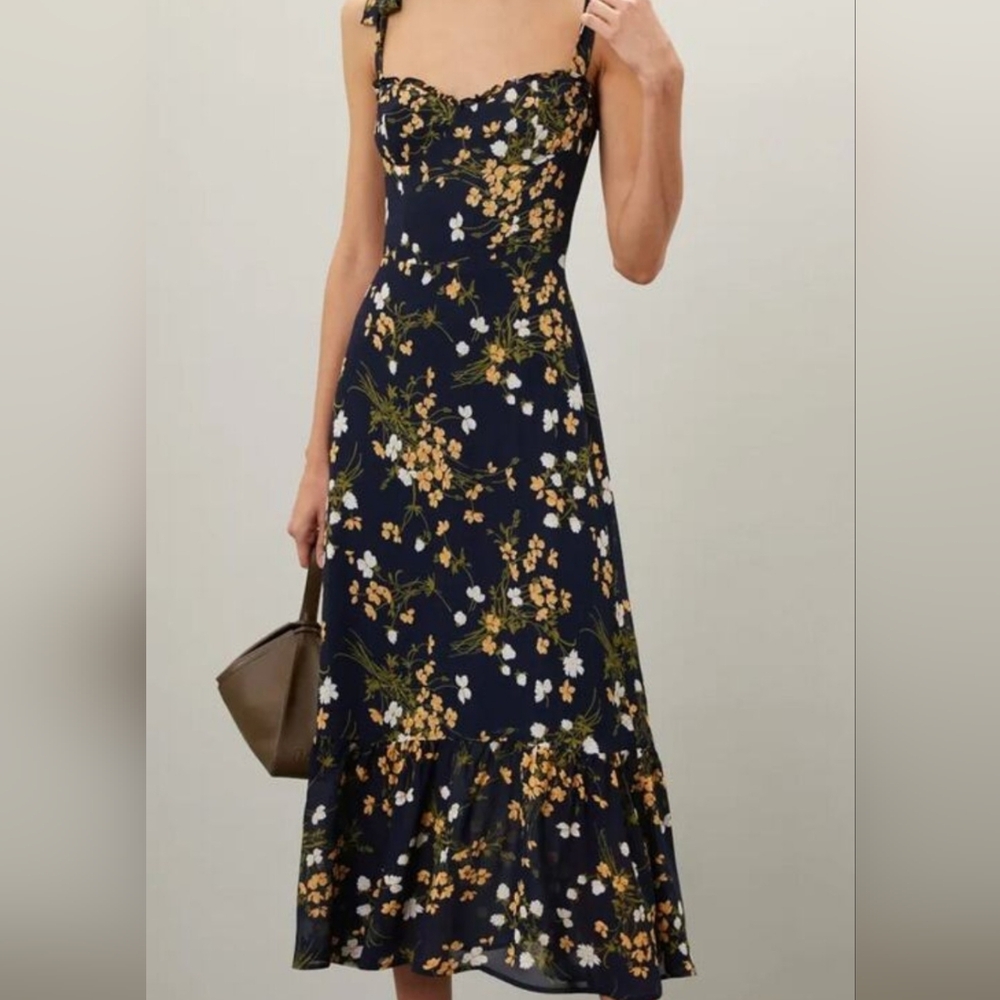Reformation Navy Floral Maxi Dress